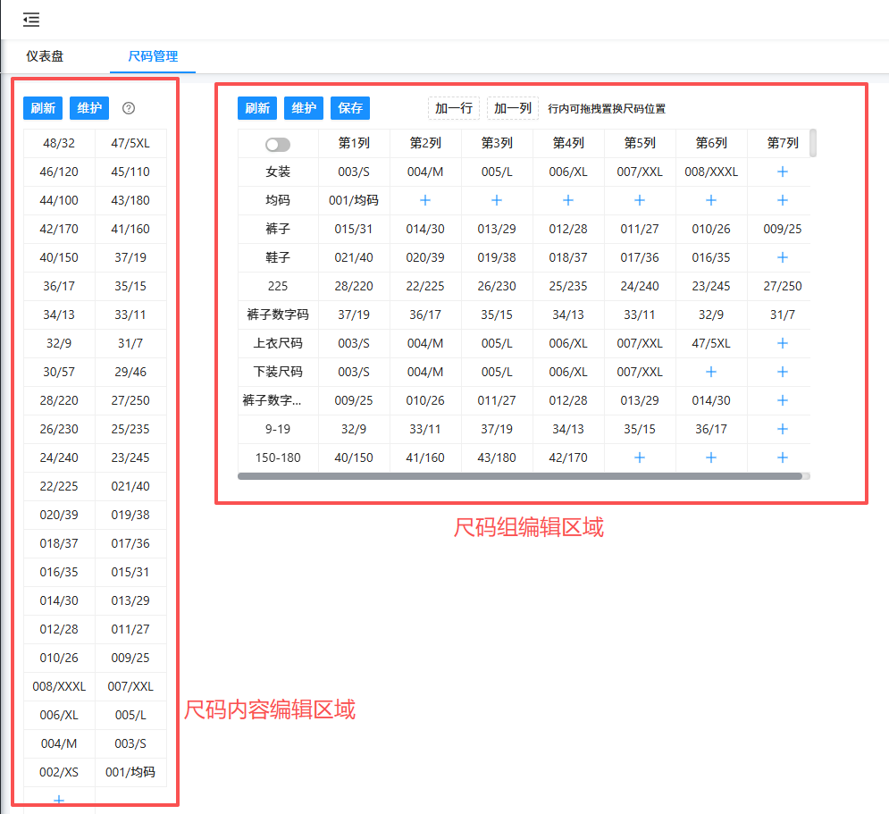 尺码管理页面解析